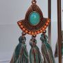 Antique Copper Turquoise Fan Tassel Earrings Image 2