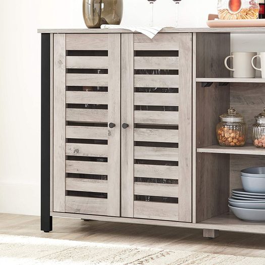 Storage Cabinet, Sideboard, with 2 Door Cupboard, Adjustable Shelves, for Dining Room, Living Room, Kitchen, 110 x 33 x 75 cm, Industrial Style, Greige and Black