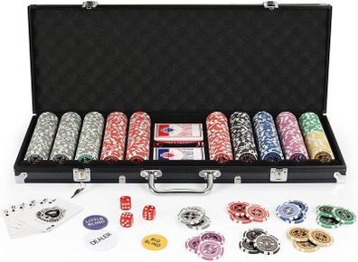 Poker Chips Set with Aluminum Case,2 Decks of Cards, Dealer, Small Blind, Big Blind Buttons and 5 Dice 500 Piece Chips: AVAILABLE FOR COLLECTION