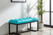 Metal Framed Bench 100x40cm Turquoise Velvet Black Frame