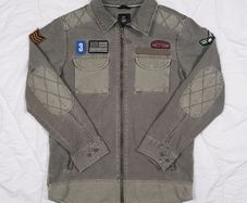 Art Class Grey Khaki Charcoal Patchwork Military Utility Jacket with Patches 8UK/36EU