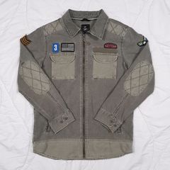 Art Class Grey Khaki Charcoal Patchwork Military Utility Jacket with Patches 8UK/36EU