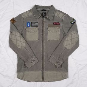 Art Class Grey Khaki Charcoal Patchwork Military Utility Jacket with Patches 8UK/36EU