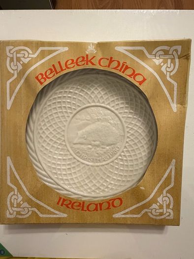 Belleek Hedgehog Plate. Limited Edition 1980. Christmas.