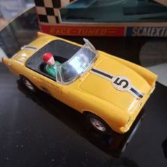 Scalextric slot cars. Yellow Sunbeam Tiger & Blue Triumph.