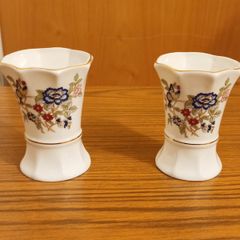 Two octagonal  Royal Tara Harmony pattern fine bone china miniature bud vases  handmade in Galway, Ireland