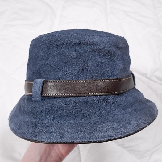 Coach Vintage Y2K Blue Suede Leather Buckle Detail Bucket Hat Size S