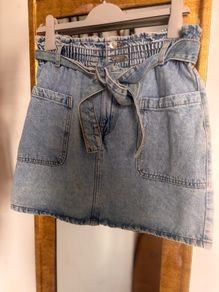 Paperbag waist belted denim skirt size 12