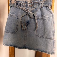 Paperbag waist belted denim skirt size 12