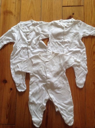 3 White Newborn Babygrows