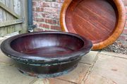 large wood bowls Chinese washing bowls vintage