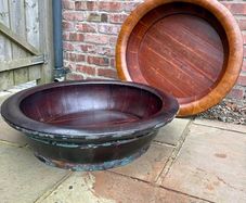 large wood bowls Chinese washing bowls vintage