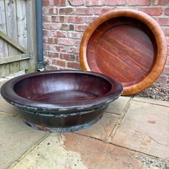 large wood bowls Chinese washing bowls vintage
