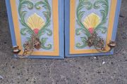 2 X Victorian Hanging Mahogany Wall Panels with Brass Dragon Sconces