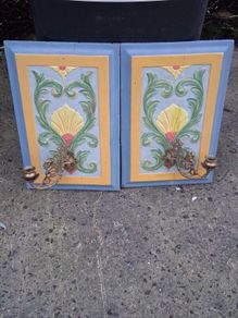 2 X Victorian Hanging Mahogany Wall Panels with Brass Dragon Sconces