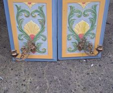 2 X Victorian Hanging Mahogany Wall Panels with Brass Dragon Sconces