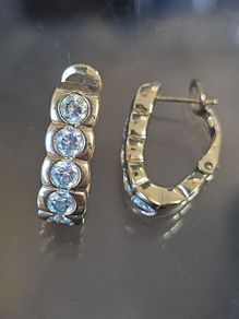 Vintage PL Hoop Earrings with Large Clear CZ Stones. Statement Jewellery