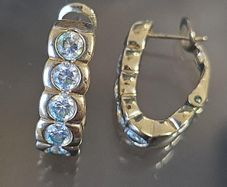 Vintage PL Hoop Earrings with Large Clear CZ Stones. Statement Jewellery