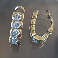 Vintage PL Hoop Earrings with Large Clear CZ Stones. Statement Jewellery