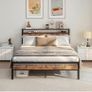 King Size Bed Frame with Storage Wooden Headboard,Bed 150x200 cm,Metal Bed Frame Kingsize Bed Base Mattress Foundation,Metal Slats Support,Platform Bed Frame Double Bed,Black+Rustic Brown Image 9