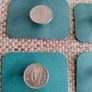 Old Irish threepence coins badges harp side out  x 4 with solid closure and fitting with FREE STANDARD POSTAGE INCLUDED Image 2
