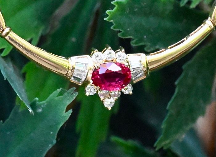 Vintage 1970s Ruby & Diamond Necklace - 18ct
