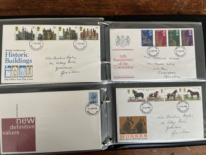 Collection of 80 UK First Day Cover stamps 1970 to 1979 in album with 10 extra pages