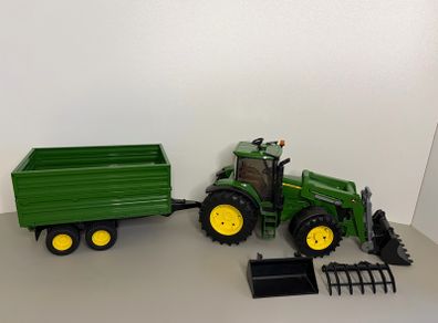 Vintage Bruder John Deere 7930 Tractor (2006) with Front Loader and Tipping Trailer (1998)