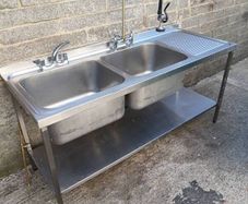 Large double stainless steel sink for sale. Measurements in pics