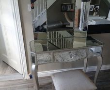 Dressing table and stool glass mirrored,and grey wood.