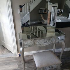 Dressing table and stool glass mirrored,and grey wood.
