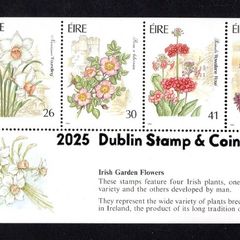 2025 Ireland Stamp & Coin Show Souvenir Sheet No 52 overprinting Irish Garden Flowers (Hibernian HP41) Commemorative Stamps Booklet Pane Mint Never Hinged (MNH)