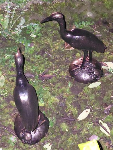 Stunning Pair Of Bronzed Metal Water Cranes