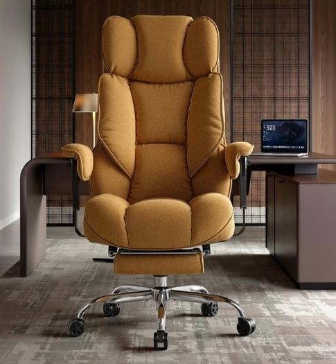 Big and Tall Office Chair 200kg, Heavy Duty Fabric Executive Desk Chair with Footrest, High Back Ergonomic Computer Chair, Reclining Home Office Chair with Thick Padding, Yellow