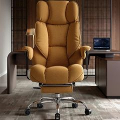 Big and Tall Office Chair 200kg, Heavy Duty Fabric Executive Desk Chair with Footrest, High Back Ergonomic Computer Chair, Reclining Home Office Chair with Thick Padding, Yellow