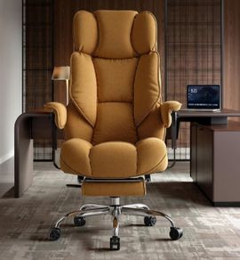 Big and Tall Office Chair 200kg, Heavy Duty Fabric Executive Desk Chair with Footrest, High Back Ergonomic Computer Chair, Reclining Home Office Chair with Thick Padding, Yellow