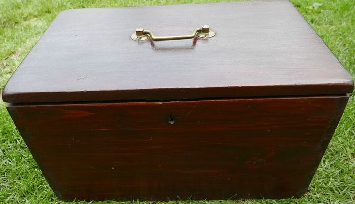Vintage Wooden Box with Brass Handle and Key 16"x!0"x10"