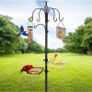 Bird Feeding Station, Bird Feeder pole 75 Inch Bird Feeder Stand with 7 Hooks, 2 Bird Feeders, Mesh Food Tray & Water Bow, 5-Prong Base for Outdoors Attracting Birds, Black Image 3