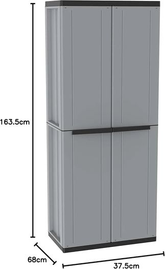 2 Door Cabinet with 1 Internal Shelving and 4 Shelves - 68x37.5x163.5 cm