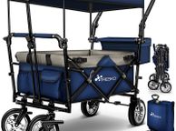 main image for ad folding handcart with roof, handcart with 3-point belt system, foldable garden trolley, transport trolley with solid rubber tyres, brake and carry bag, green