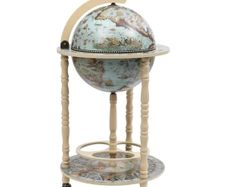 Globe Bar Wine Stand Eucalyptus Wood Blue