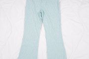 Zara Turquoise Blue White Gingham Check High Waisted Flared Trousers Size S