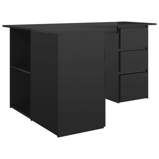 Corner Desk High Gloss Black 145x100x76 cm Chipboard