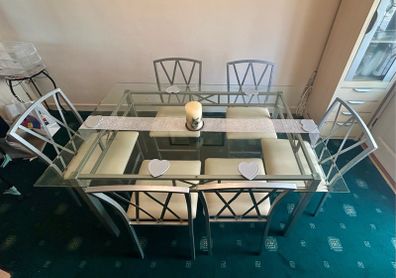 Glass dining table and 6 chairs