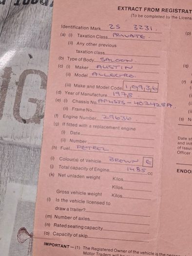 Vintage Tax Book for Austin Allegro 1978, Postage available or Collection