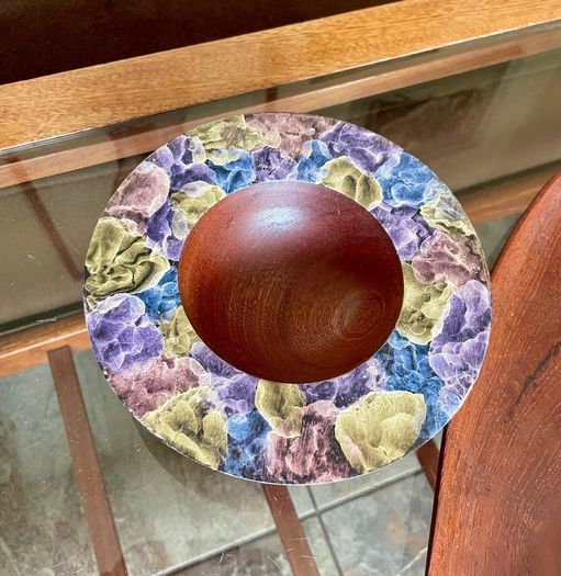 Hand Lathed Signed Coloured Edge Bowl Solid Mahogany