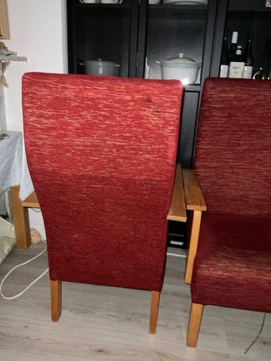 Single Accent Chair  Burgundy Fabric with Wooden