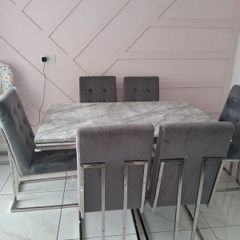 Dining table and chairs (6) marble style