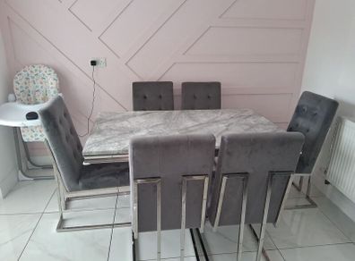 Dining table and chairs (6) marble style
