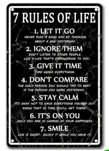 7 Rules of Life : Metal Sign